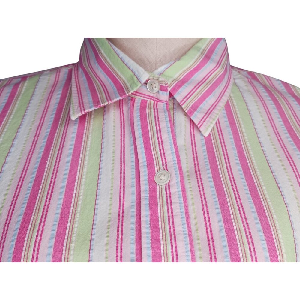 Lands End Seersucker Pastel Stripe Button Up Collared Shirt Womens 1X 16W-18W - Picture 2 of 11